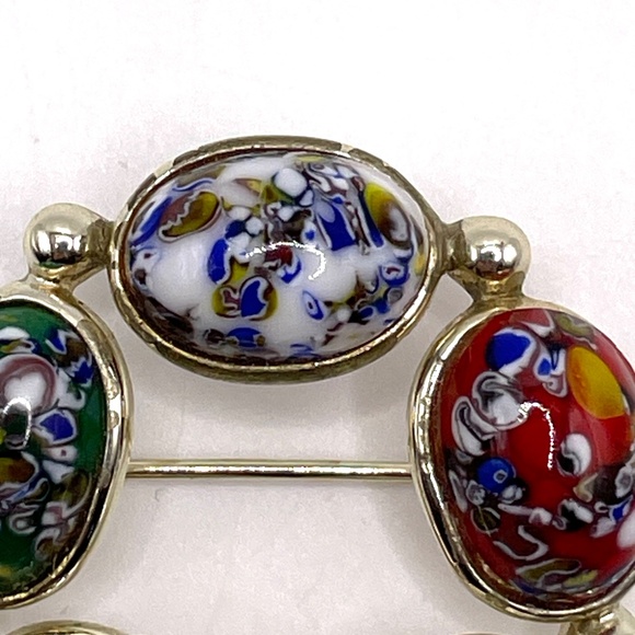 Millifiori Style Glass Cabochon Circle Pin Brooch - Picture 5 of 9